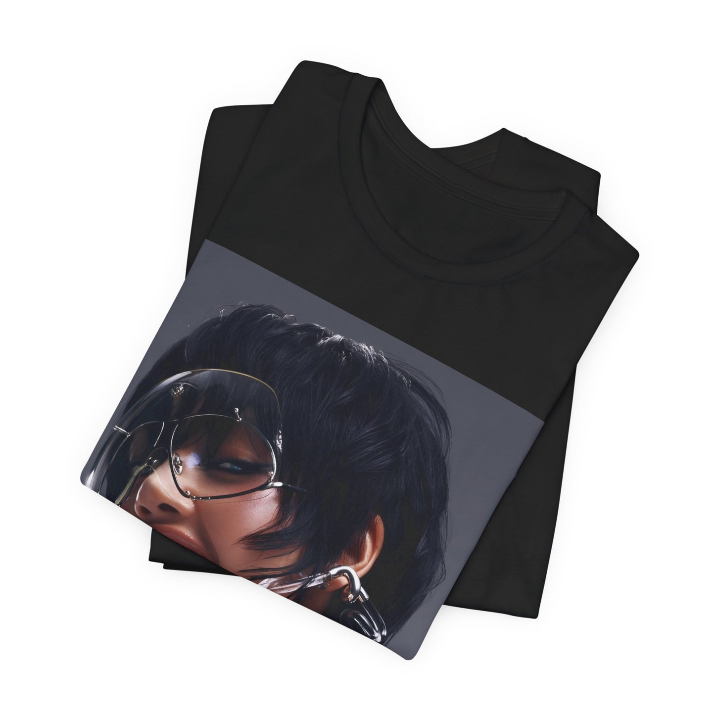 A black graphic t-shirt featuring a vintage K-Pop icon graphic of Lisa.
