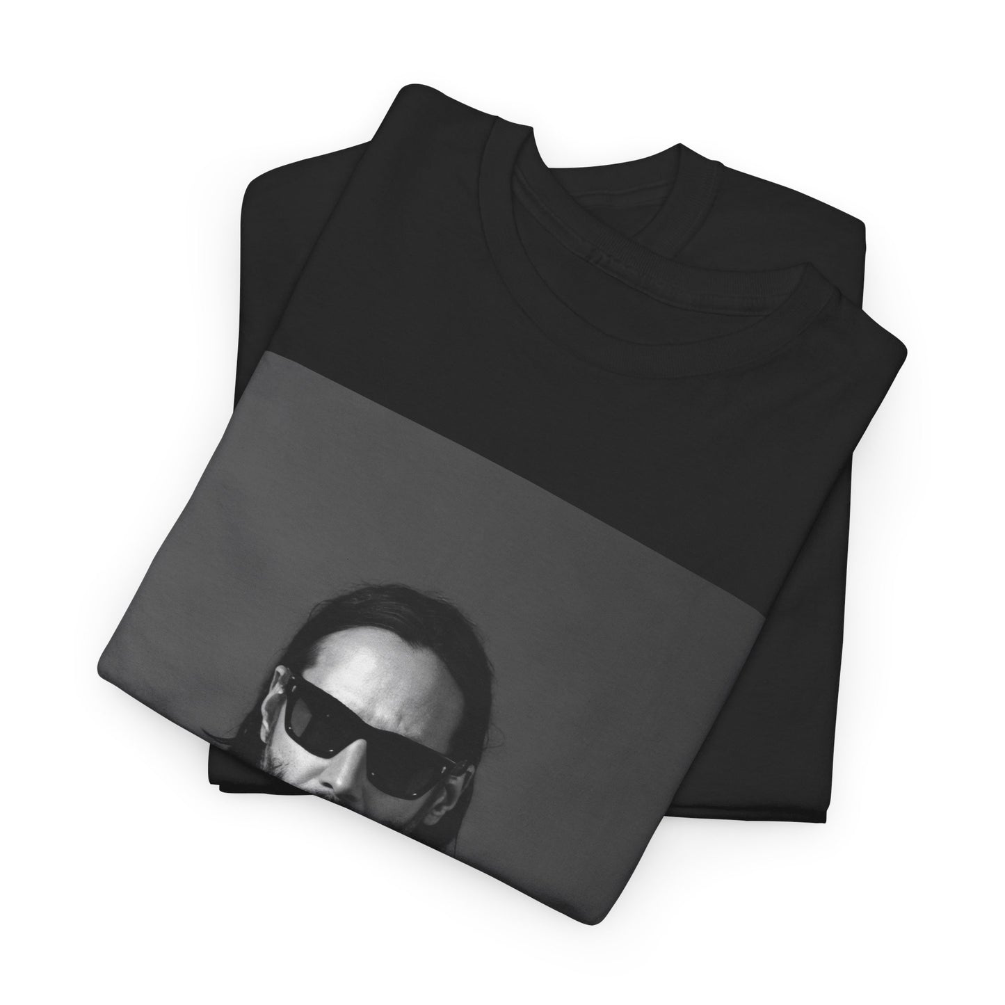 A black graphic t-shirt featuring an aesthetic graphic of Keanu Reeves as an action hero.