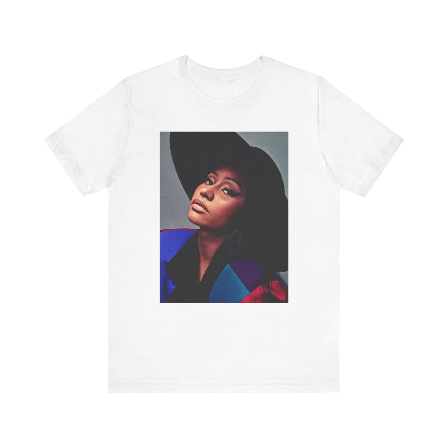 A black graphic t-shirt featuring a graphic of Nicki Minaj as a streetwear icon.