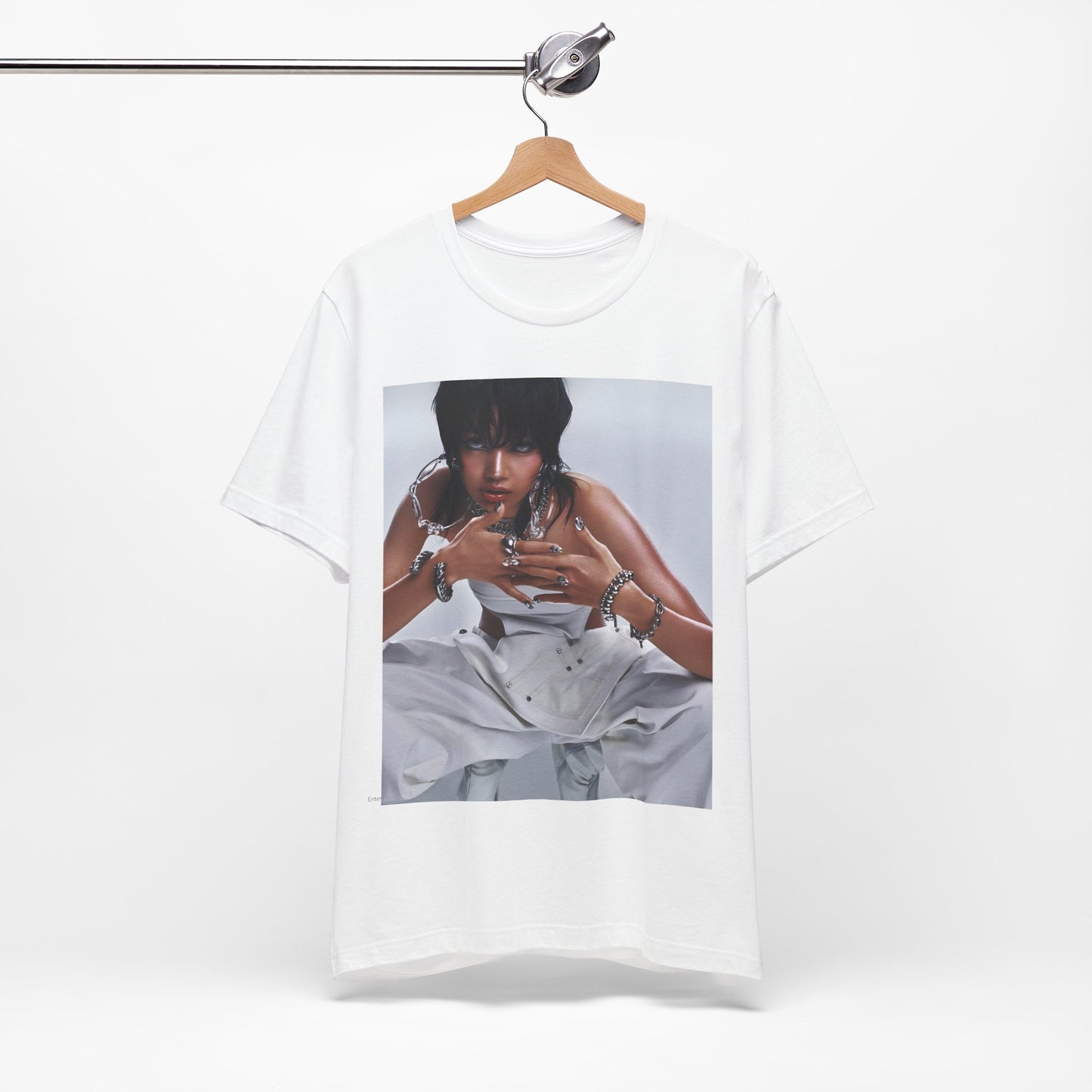 A black graphic t-shirt featuring a casual K-Pop fan graphic of Lisa.