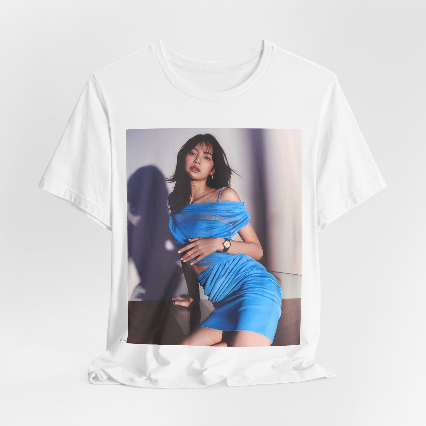 A black graphic t-shirt featuring a bold K-Pop superstar graphic of Lisa.