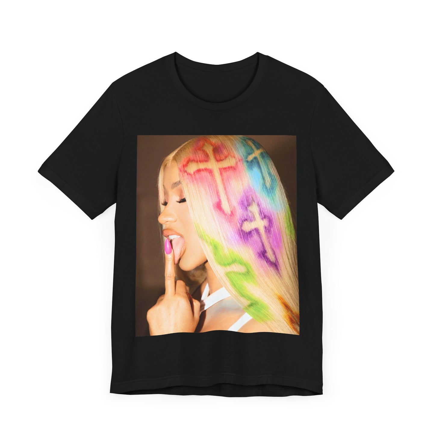 A black graphic t-shirt featuring a graphic related to Cardi B's 'Invasion of Privacy' album era.