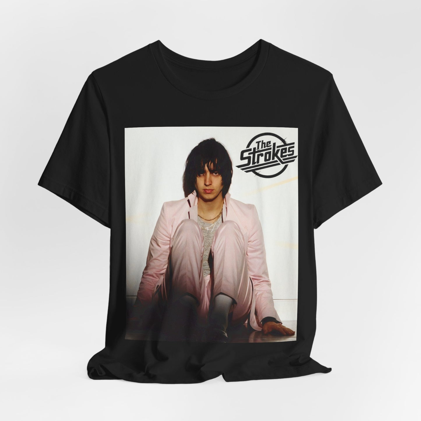 A black graphic t-shirt featuring a graphic of The Strokes with cool New York City vibes.