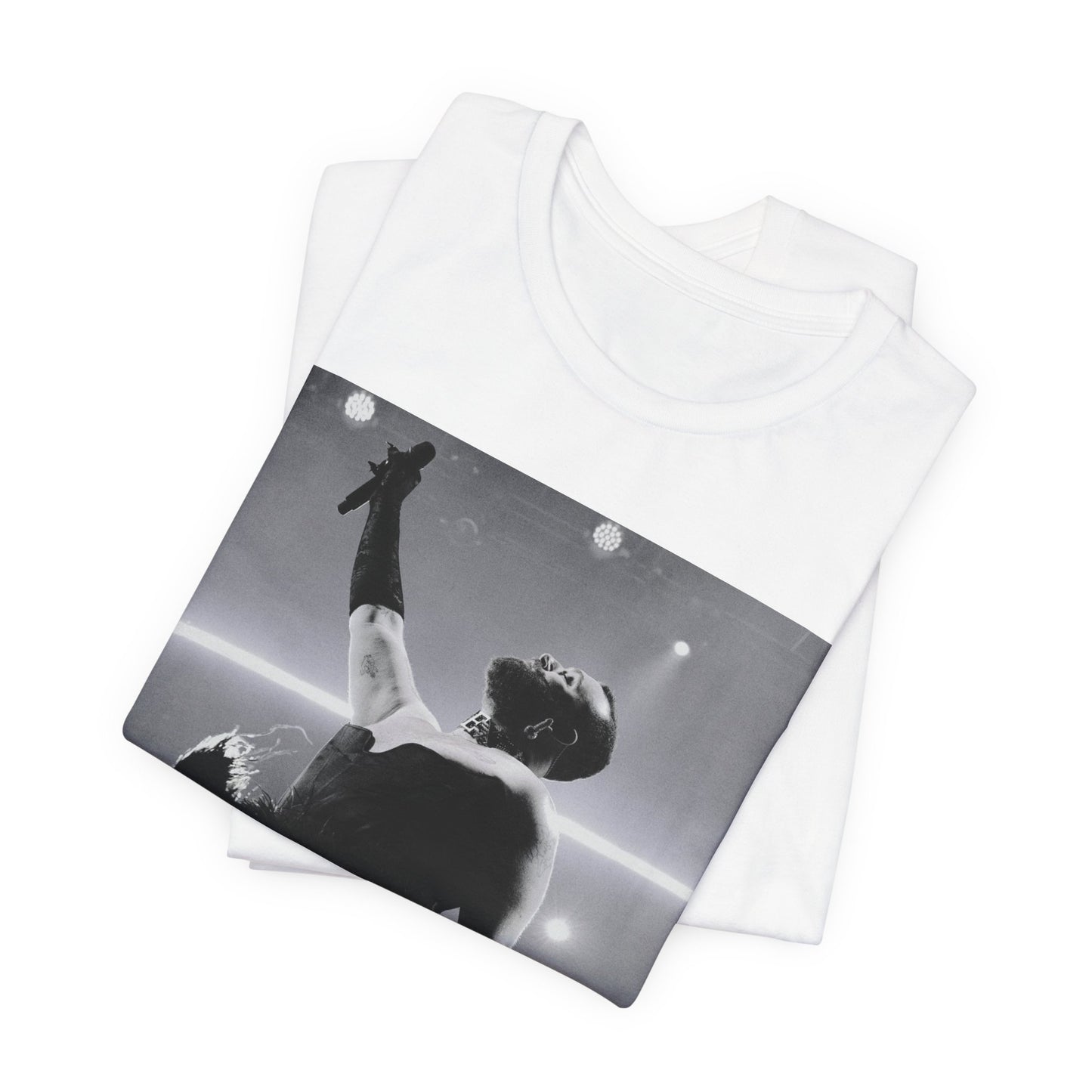 A black graphic t-shirt featuring an authentic live performance graphic of Sam Smith.