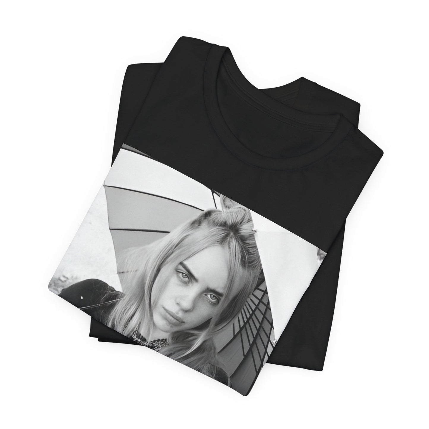 A graphic t-shirt inspired by the colorful and iconic music video for "Bad Guy" by Billie Eilish.
