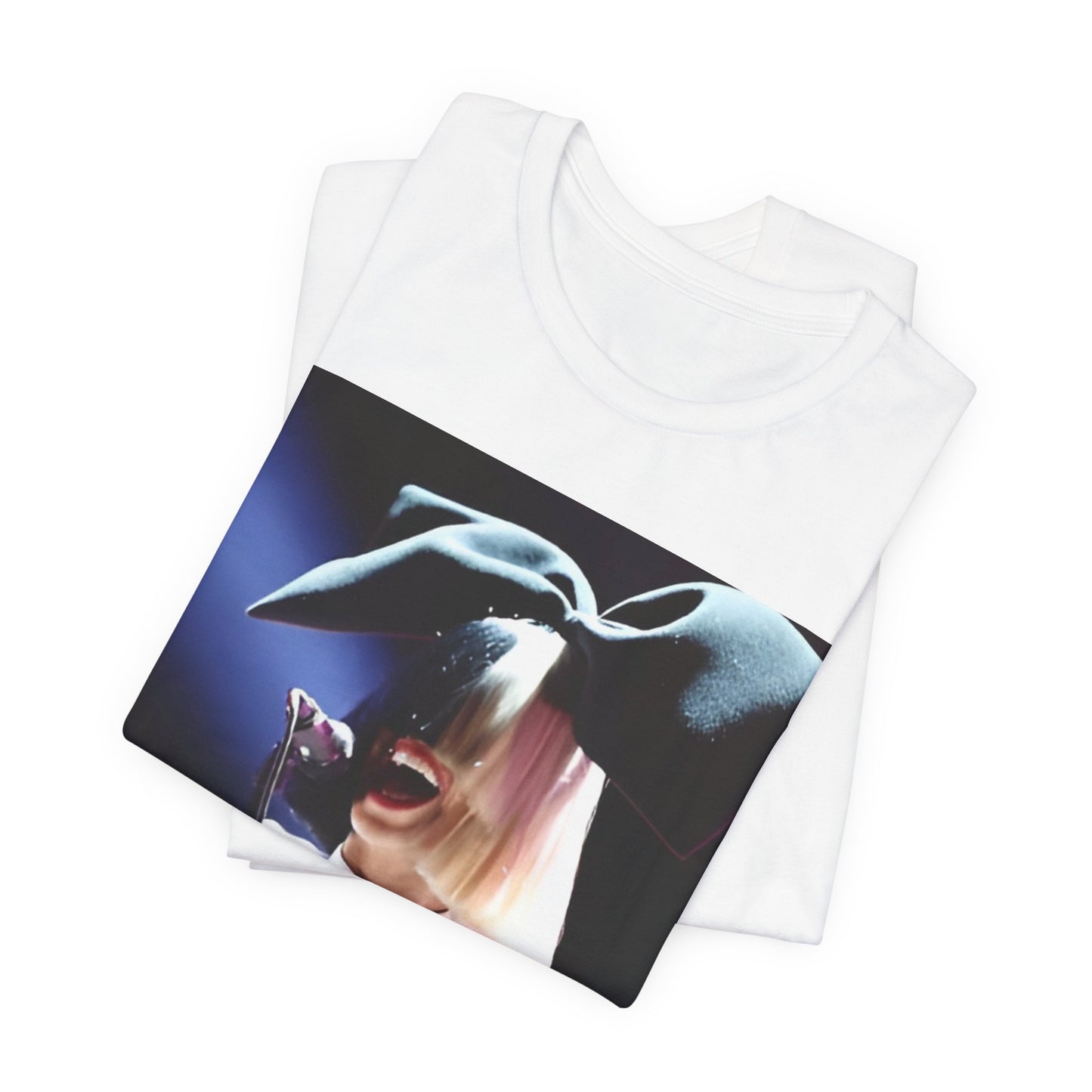 A black graphic t-shirt featuring a graphic related to Sia's 'Elastic Heart' live era.