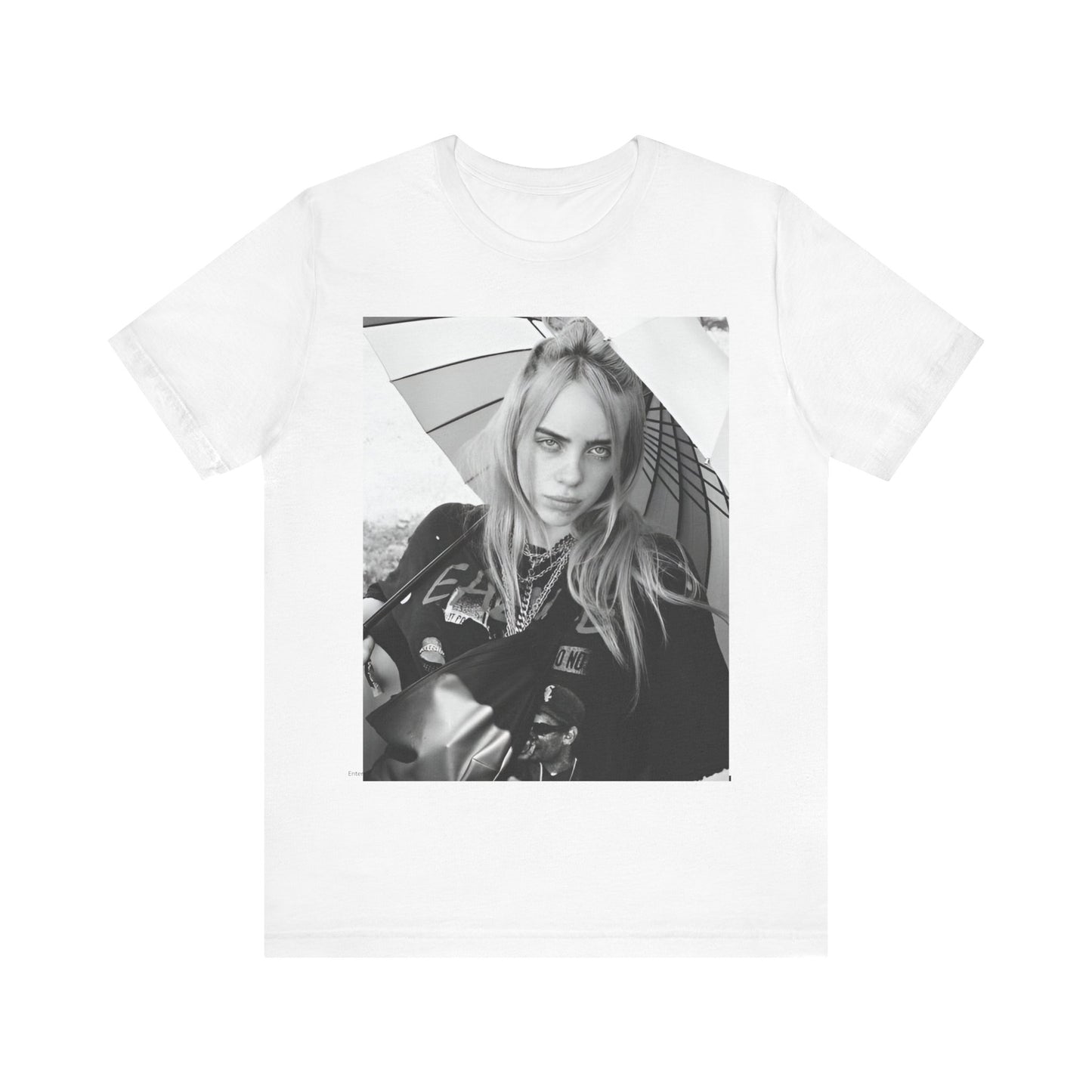 A graphic t-shirt inspired by the colorful and iconic music video for "Bad Guy" by Billie Eilish.
