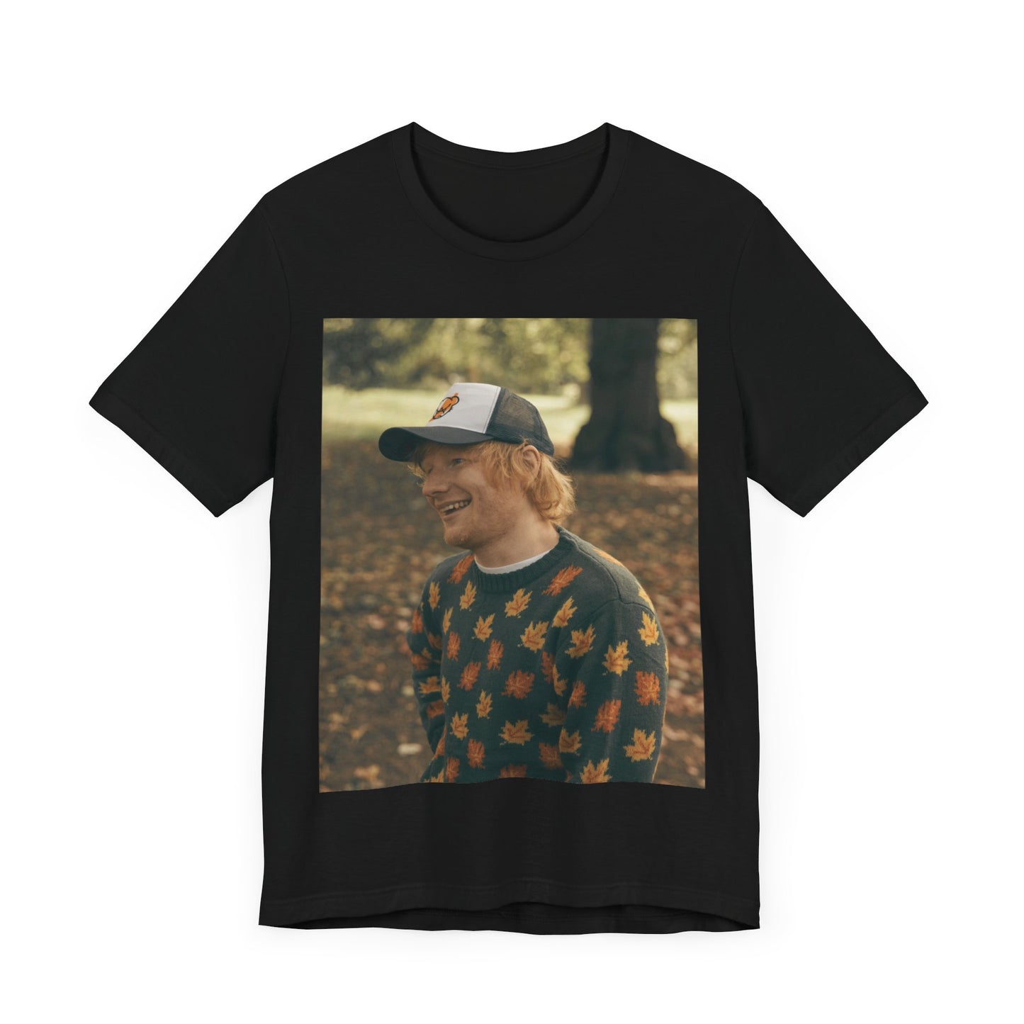 A black graphic t-shirt featuring a graphic related to Ed Sheeran's 'Shape of You' song or era.