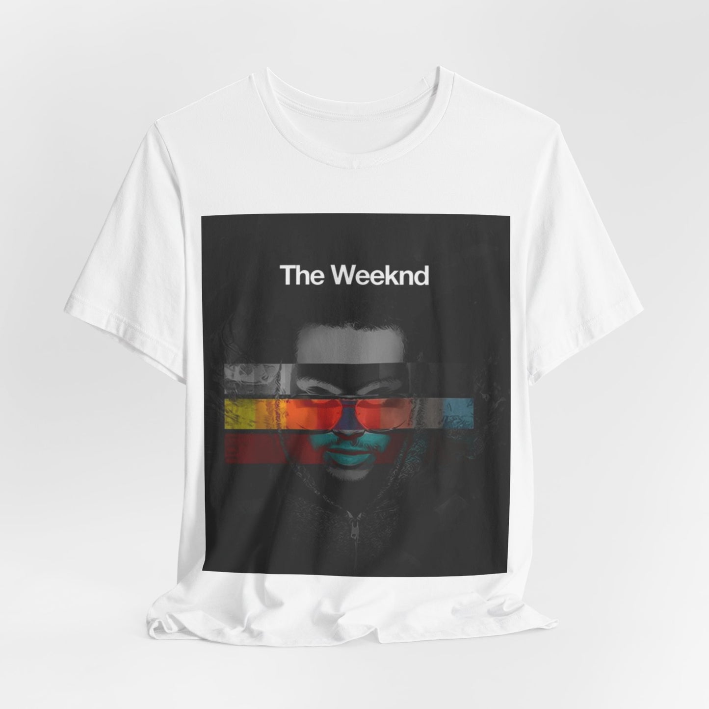 A black graphic t-shirt featuring a retro graphic related to The Weeknd's 'House of Balloons' mixtape.