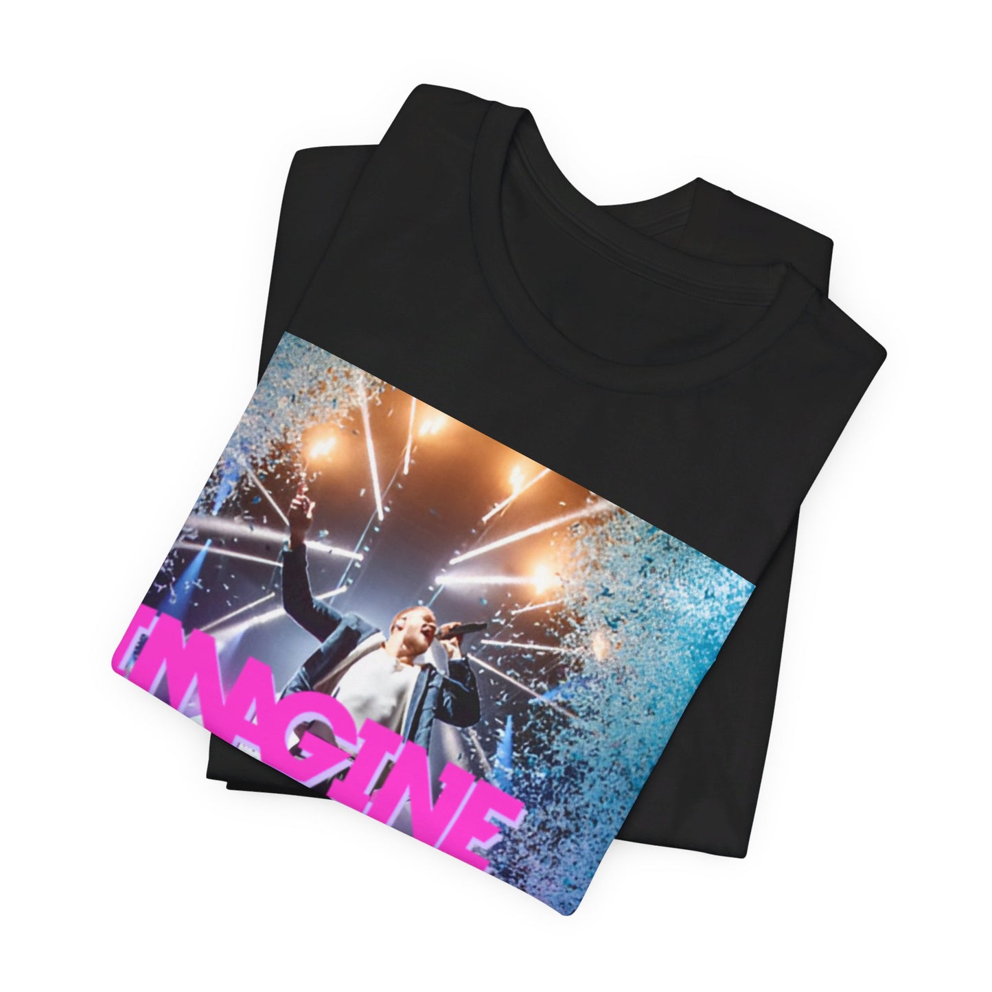 A black graphic t-shirt featuring a tour concert graphic of Imagine Dragons.