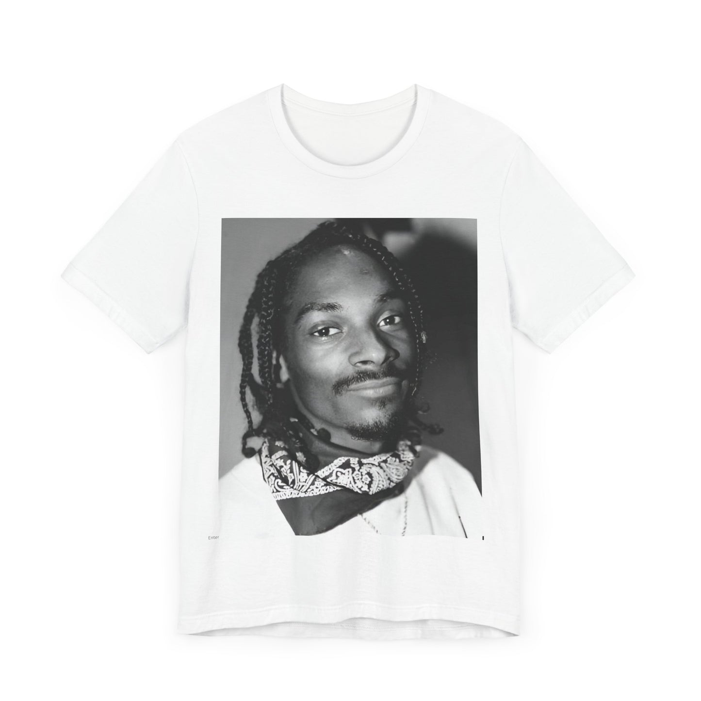 A black graphic t-shirt featuring a modern rap essential graphic of Snoop Dogg.
