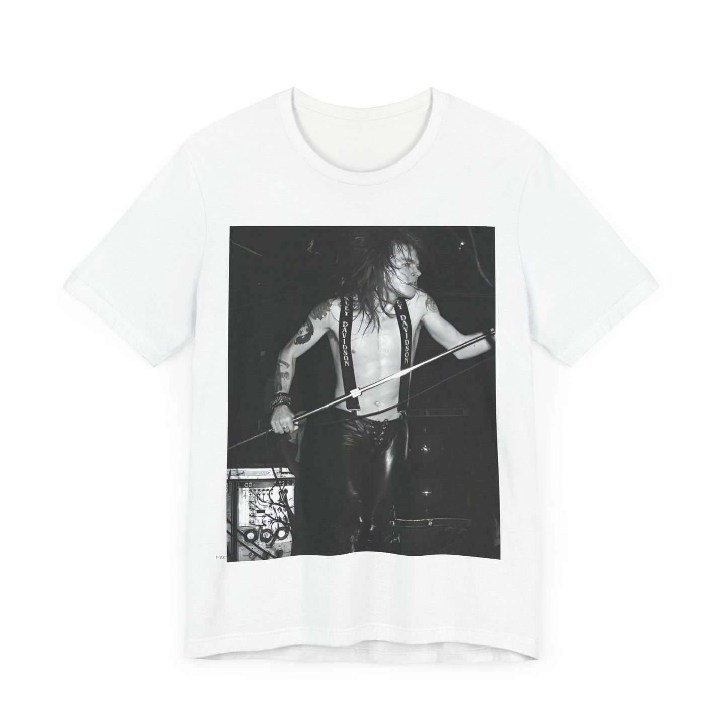 A black graphic t-shirt featuring a graphic of Axl Rose from Guns N' Roses from the 80s as the frontman.