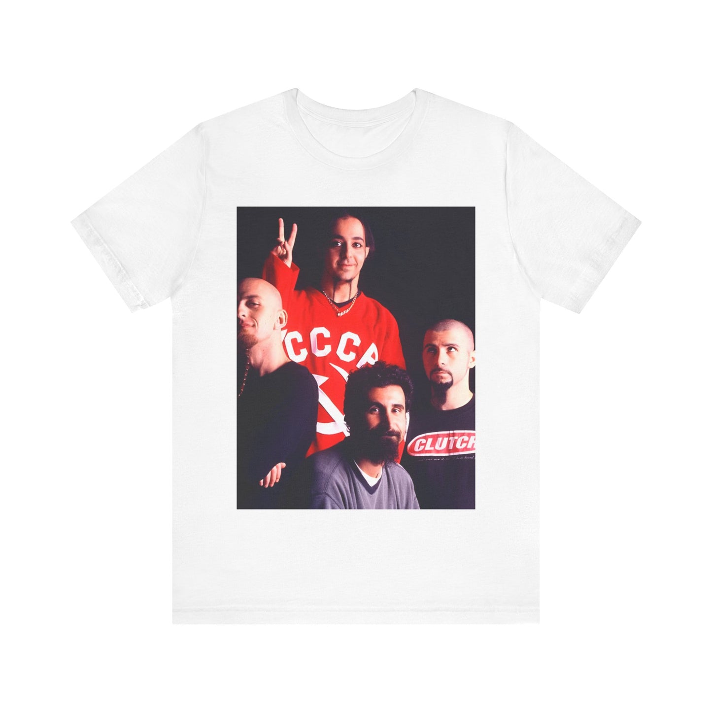 A black graphic t-shirt featuring a retro graphic related to System of a Down's 'Toxicity' album era.