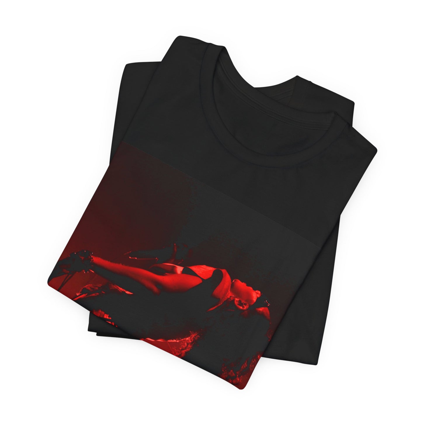 A black graphic t-shirt featuring a graphic of Charli XCX, designed with a future pop aesthetic.