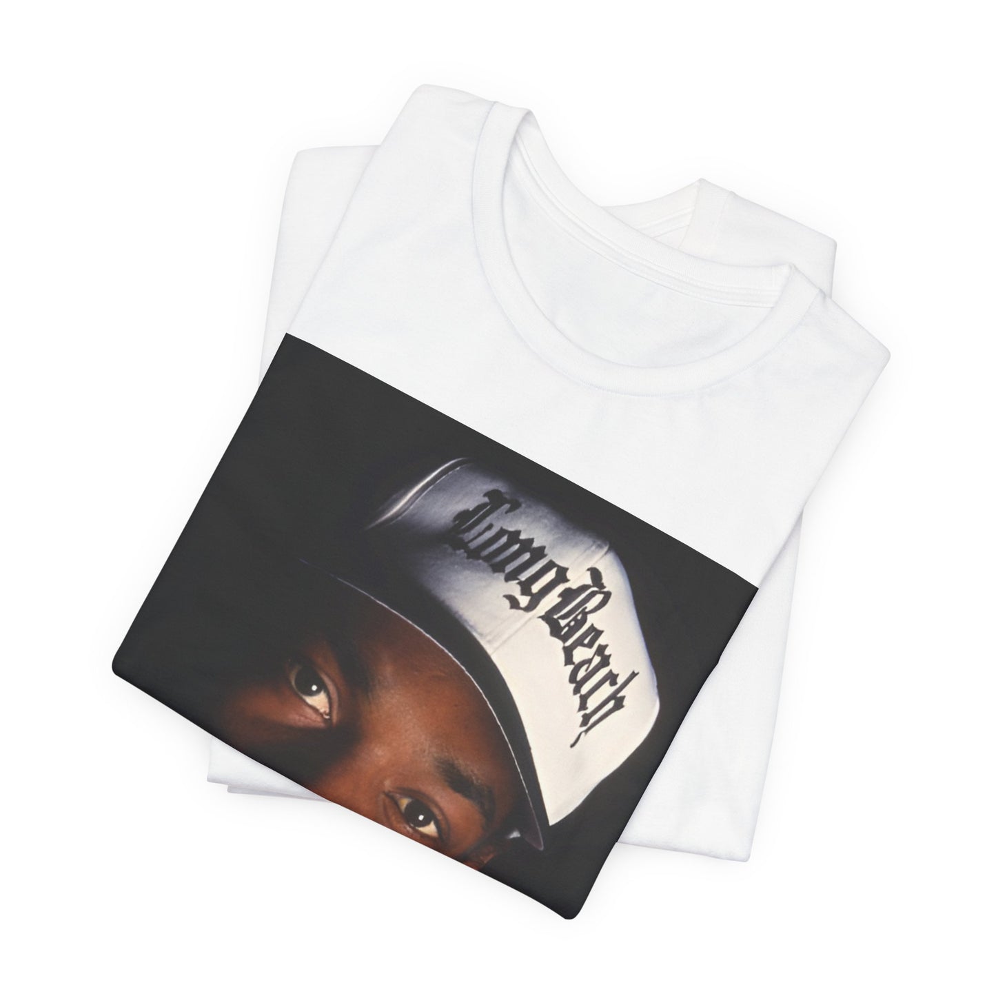 A black graphic t-shirt featuring a graphic of Snoop Dogg as a powerhouse OG rapper.