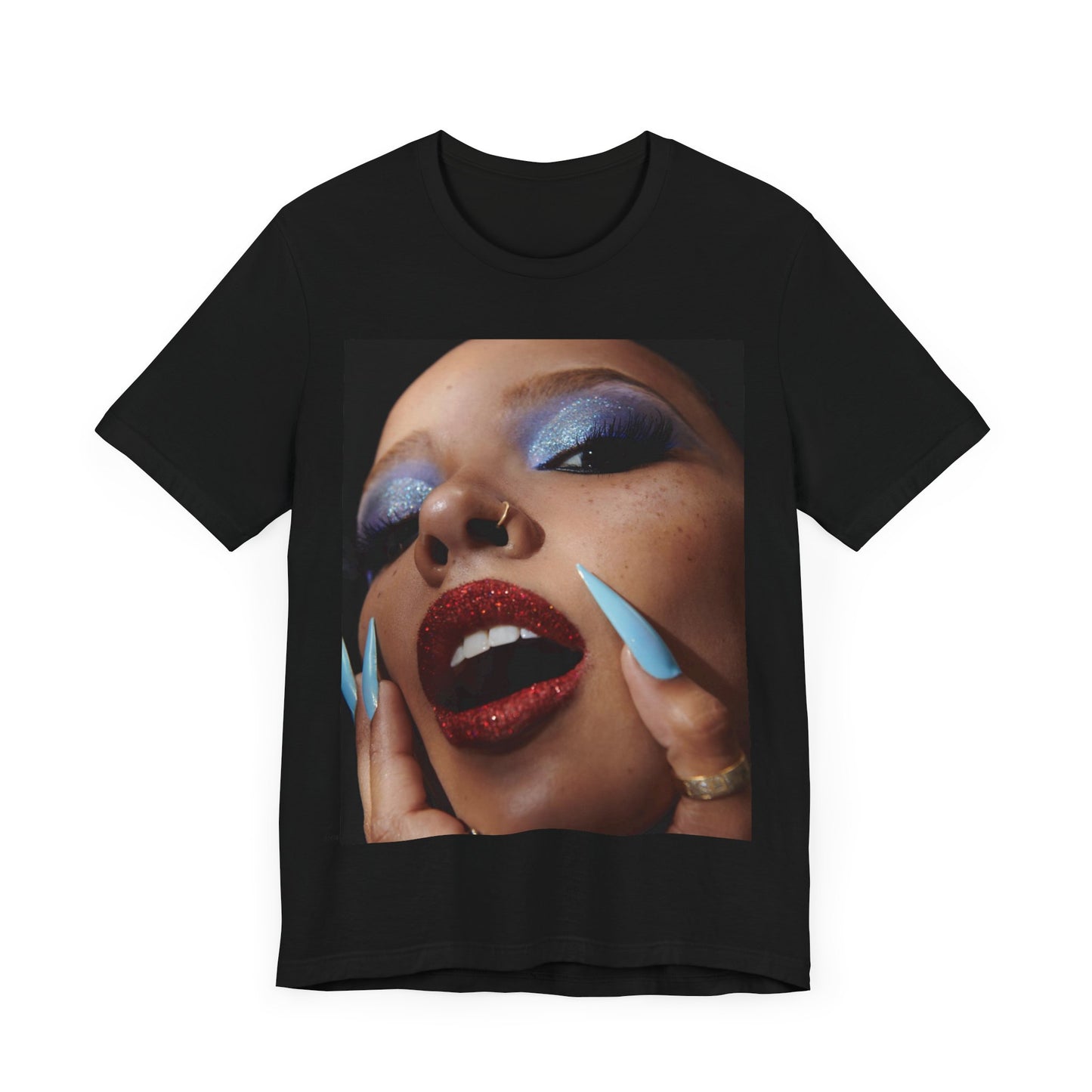 A black graphic t-shirt featuring a graphic related to Tinashe's '2 On' song or era.