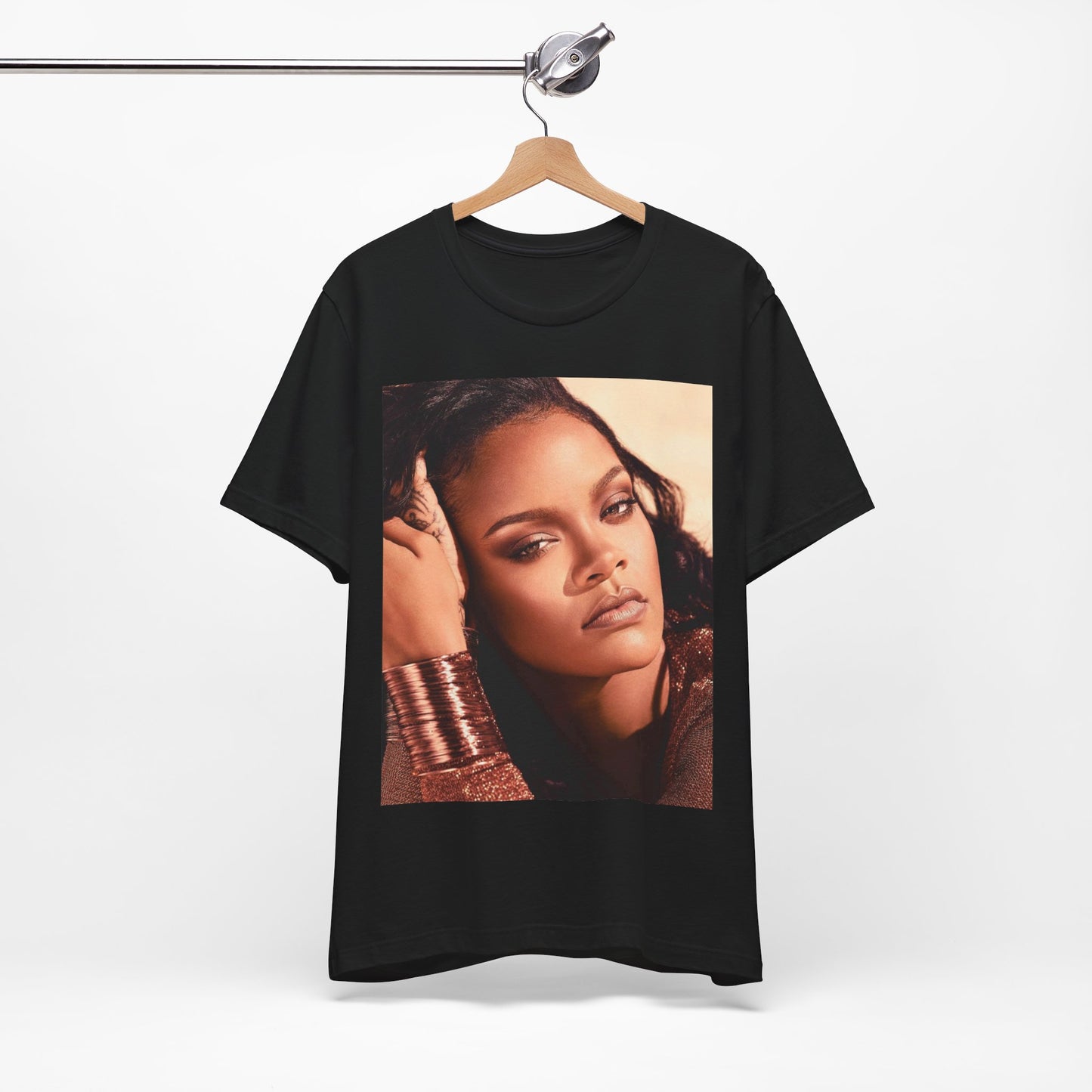A black graphic t-shirt featuring a retro graphic related to Rihanna's 'Good Girl Gone Bad' album era.