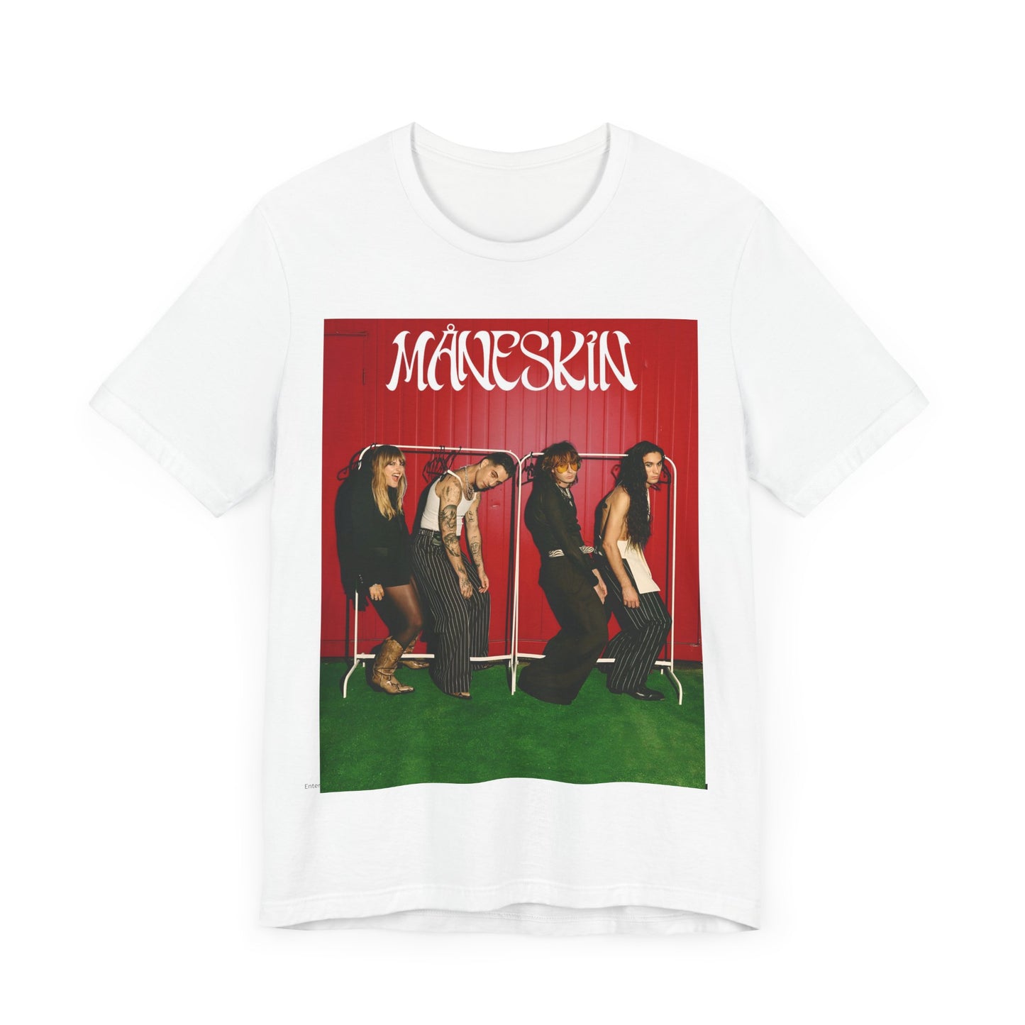 A black graphic t-shirt featuring a graphic related to Maneskin's 'RUSH' album era.