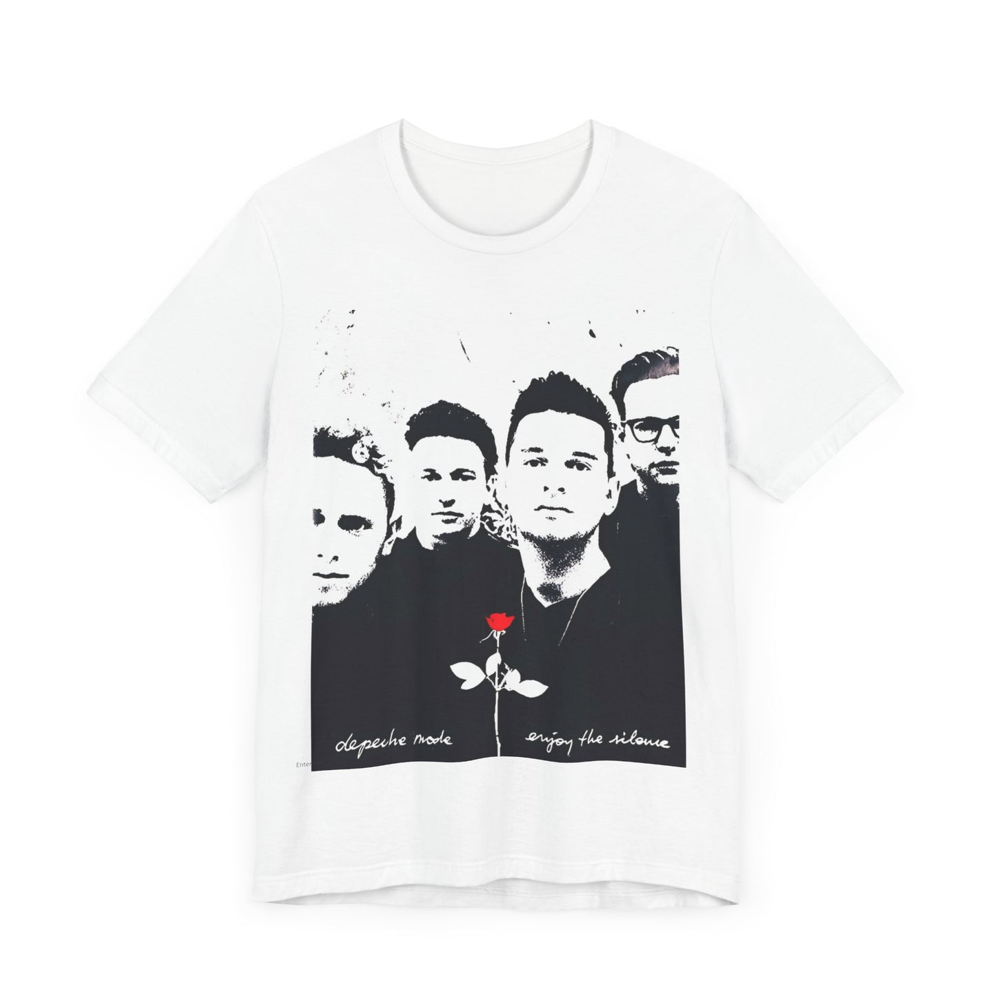 A black graphic t-shirt featuring a graphic related to Depeche Mode's 'Enjoy The Silence' era.