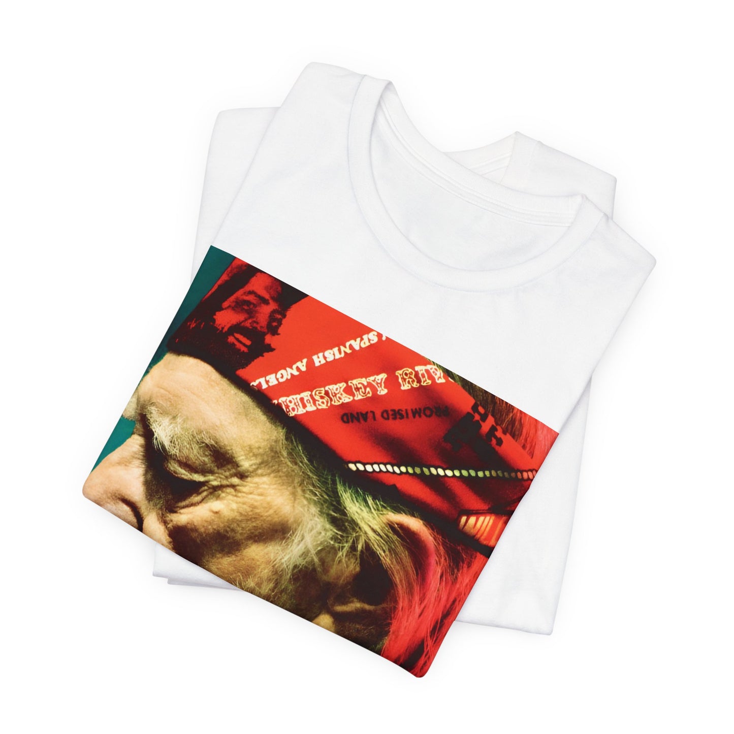 A black graphic t-shirt featuring a graphic related to Willie Nelson's 'Red Headed Stranger' album era.