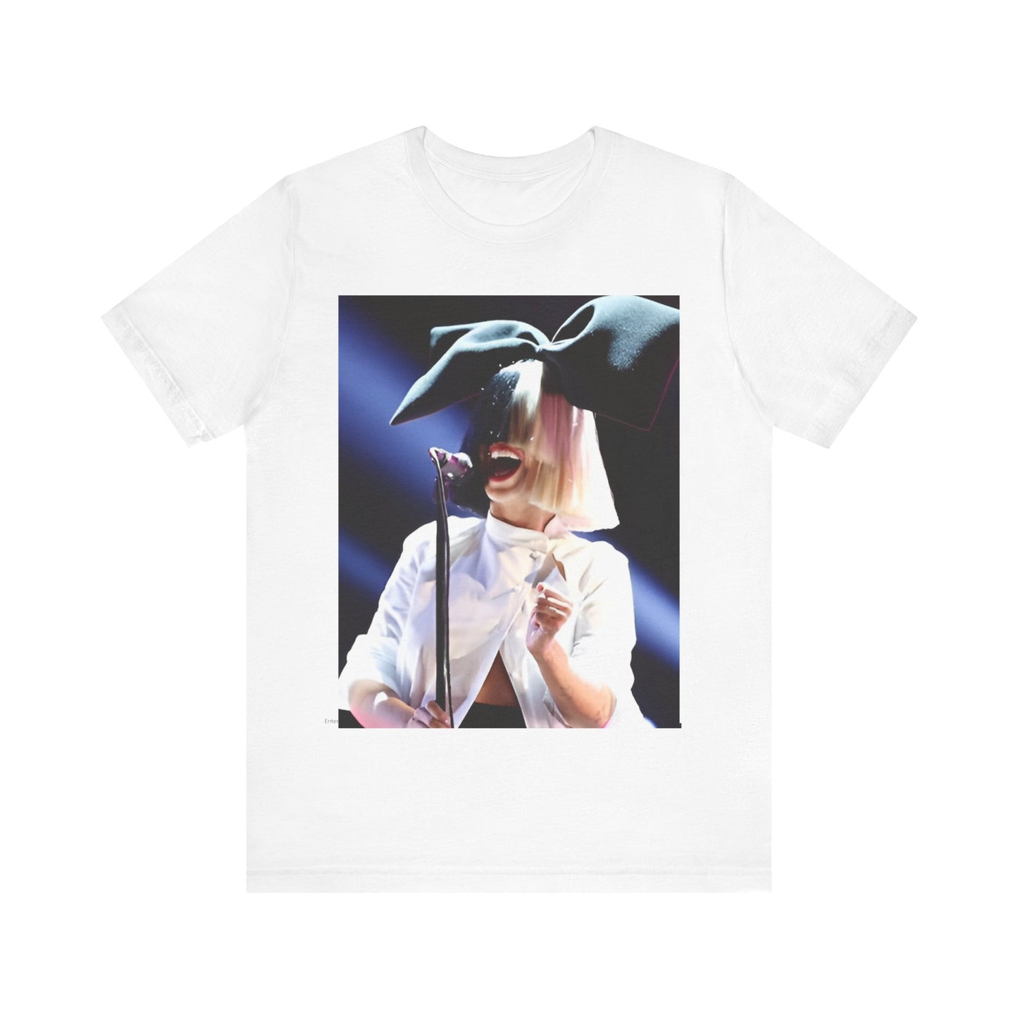 A black graphic t-shirt featuring a graphic related to Sia's 'Elastic Heart' live era.