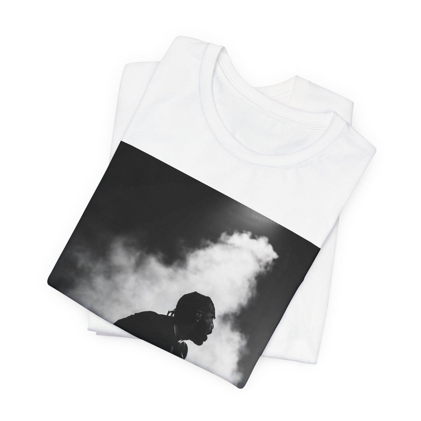 A black graphic t-shirt featuring a timeless black and white graphic or photo portrait of Drake.