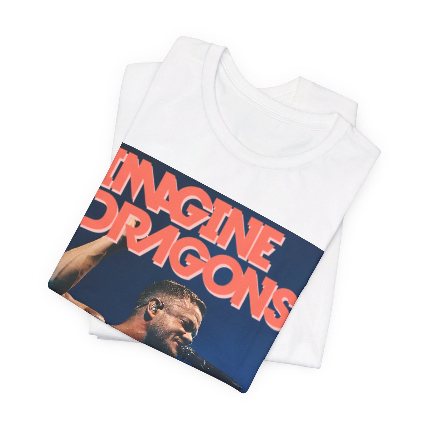 A black graphic t-shirt featuring a retro live concert photo of Imagine Dragons.