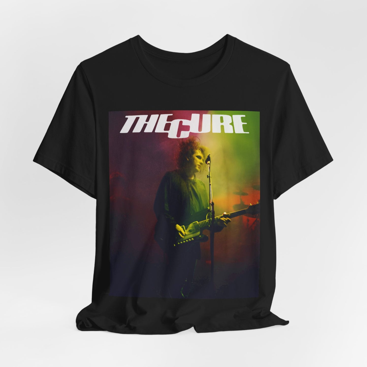 A black graphic t-shirt featuring a concert graphic related to The Cure's 'Lovesong' era.