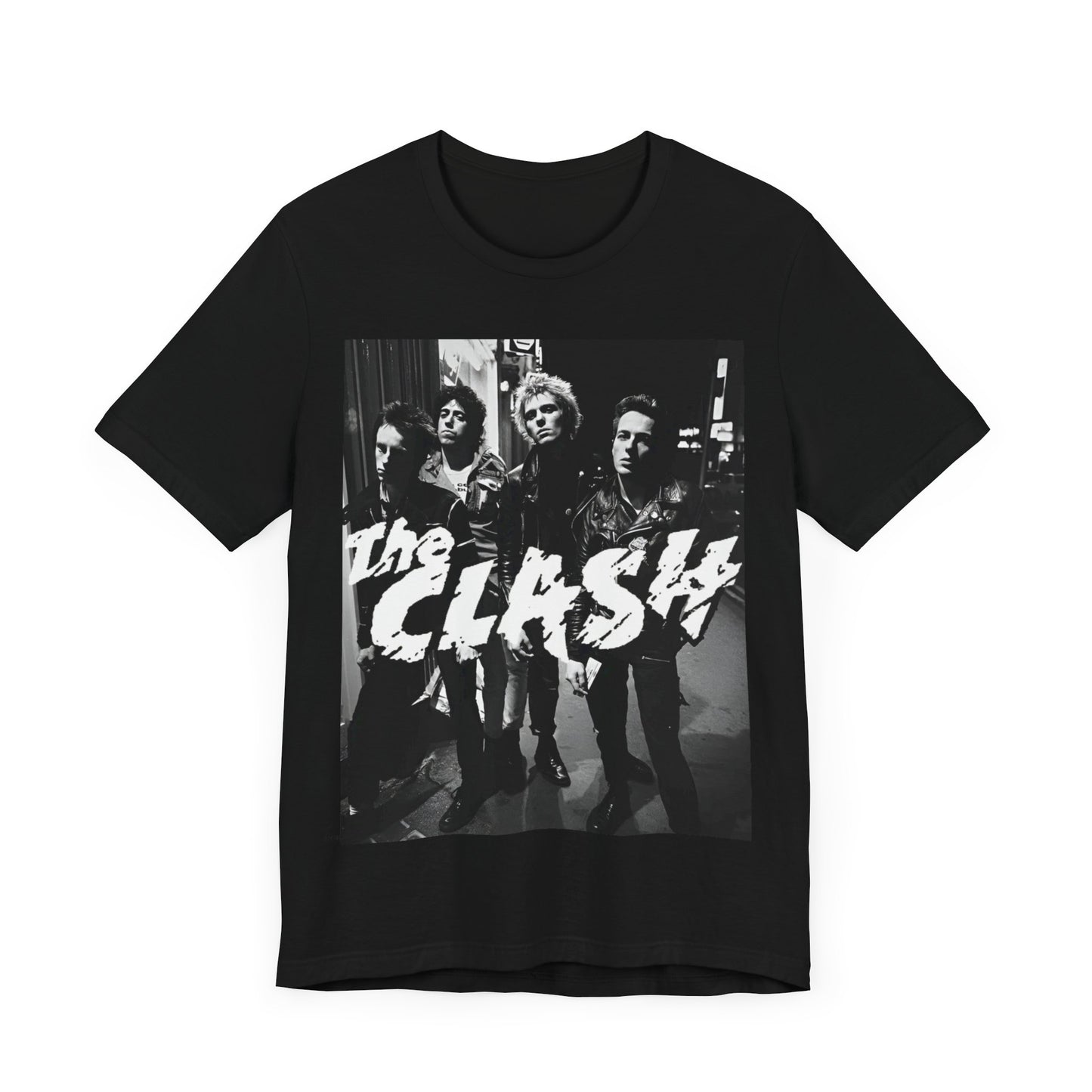 A black graphic t-shirt featuring a graphic related to The Clash's 'London Calling' album era.