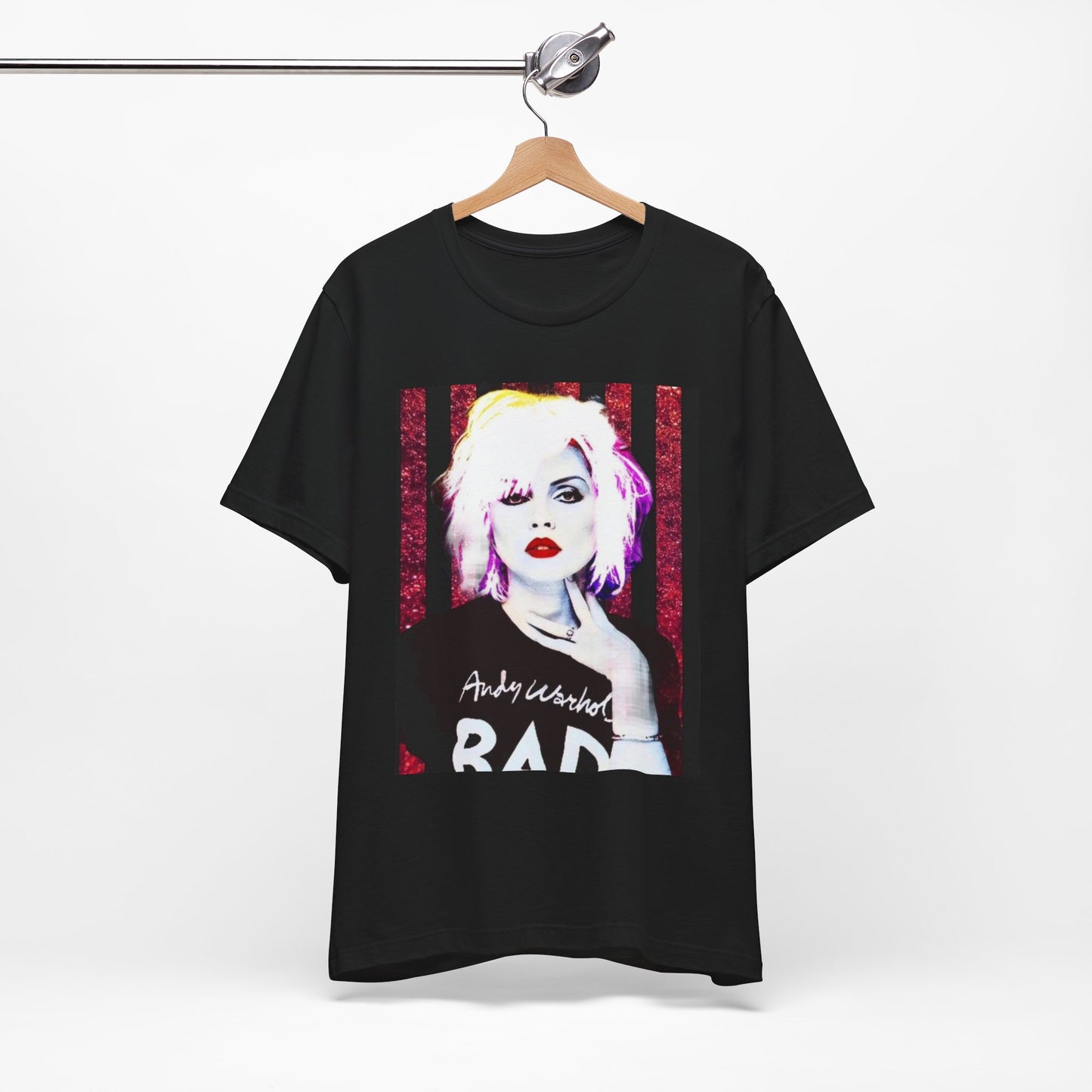 A black graphic t-shirt featuring a graphic of Blondie with an edgy street style aesthetic.