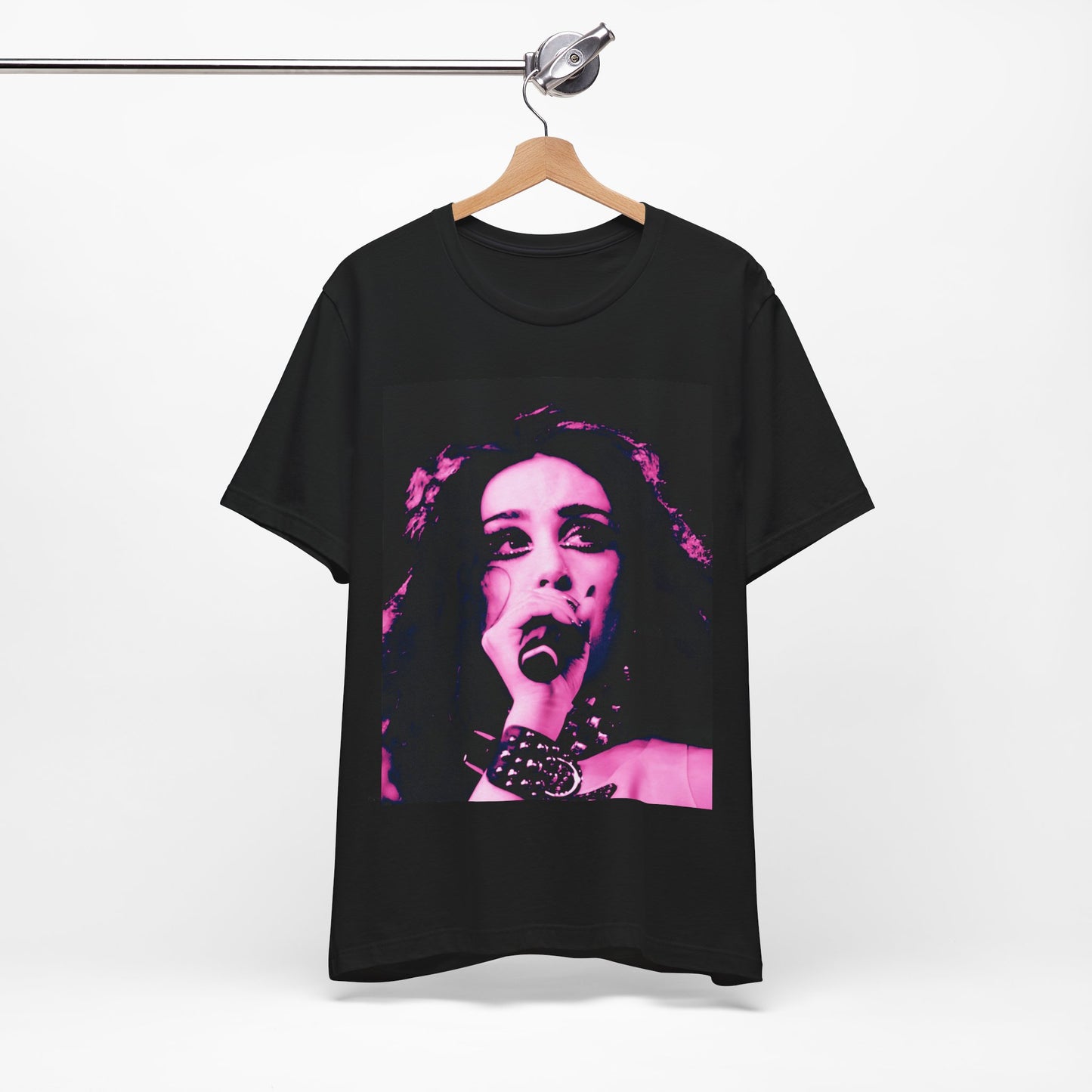 A black graphic t-shirt featuring a graphic related to Chappell Roan's song "Good Luck, Babe!".