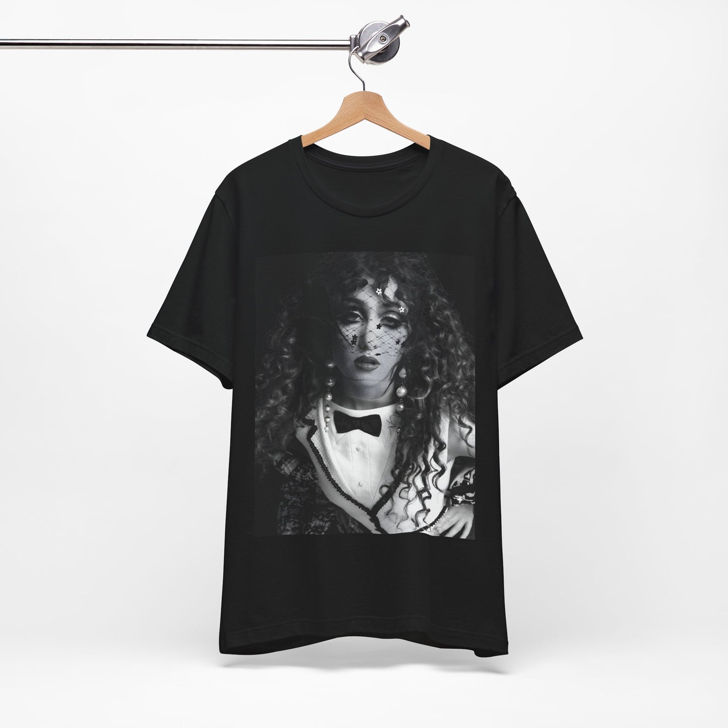 A black graphic t-shirt featuring a graphic related to Chappell Roan's 'Hot to Go' era tour.