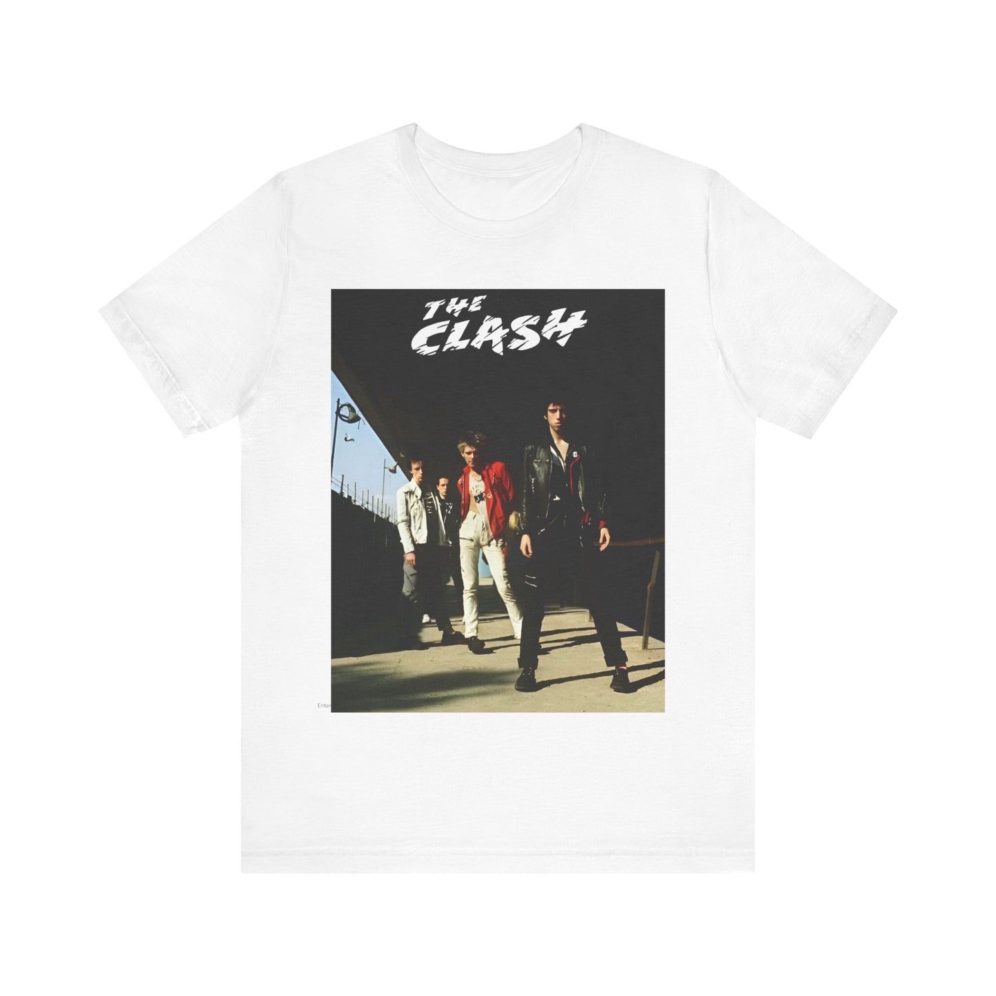 A black graphic t-shirt featuring a retro graphic related to The Clash's 'Rock the Casbah' song or era.
