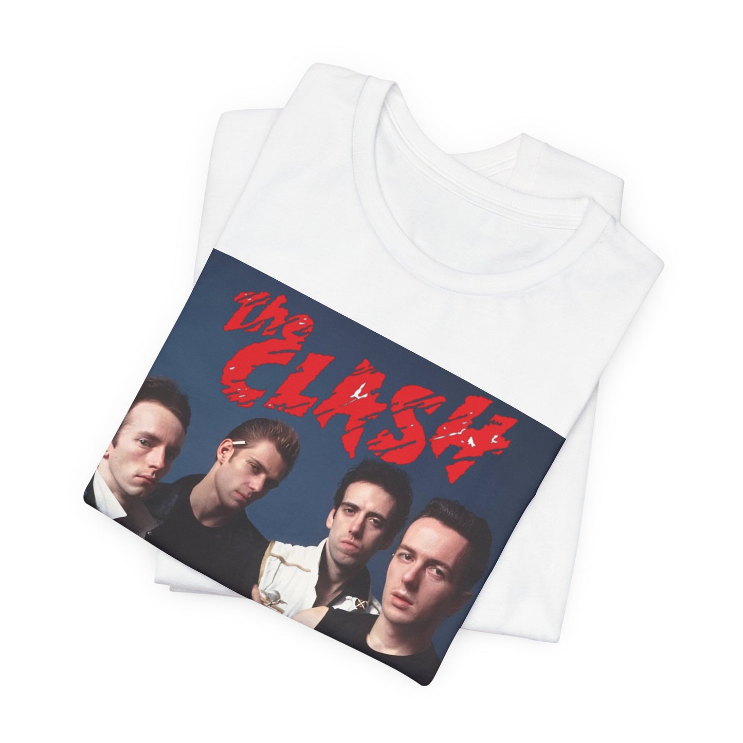 A black graphic t-shirt featuring a vintage graphic related to The Clash's 'Combat Rock' album era.