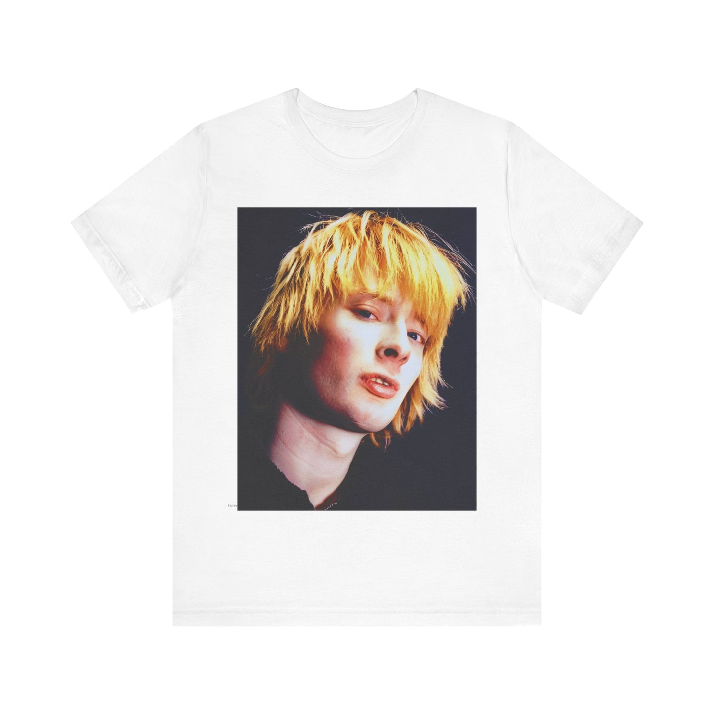 A black graphic t-shirt featuring an aesthetic graphic of Thom Yorke from Radiohead.
