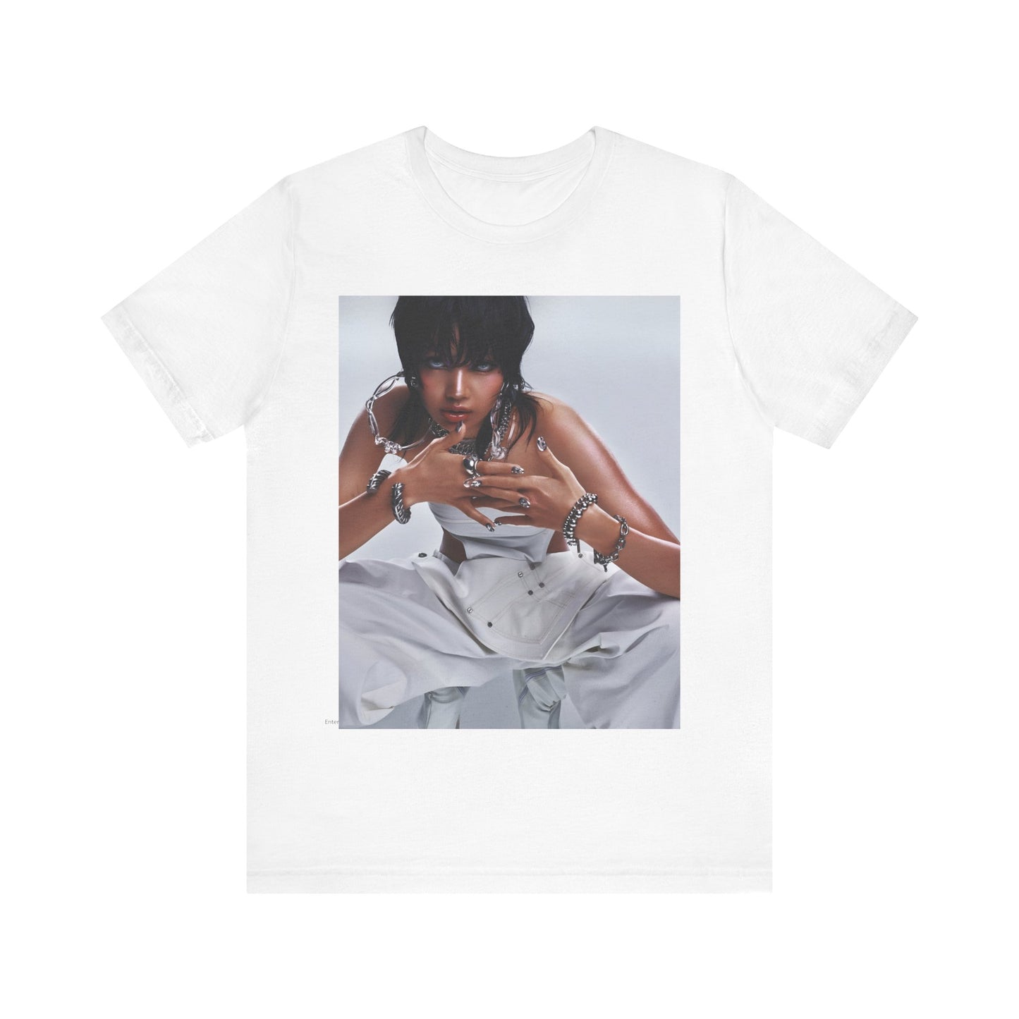 A black graphic t-shirt featuring a casual K-Pop fan graphic of Lisa.