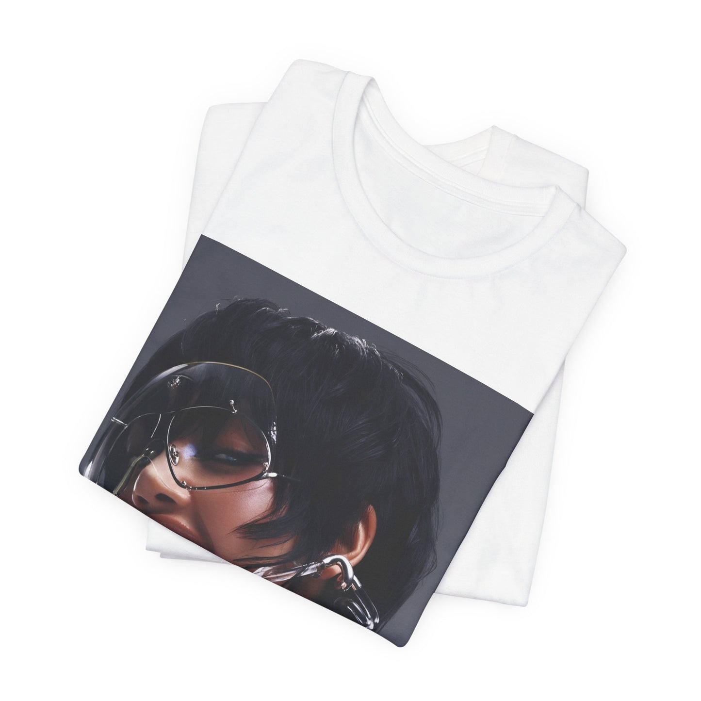 A black graphic t-shirt featuring a vintage K-Pop icon graphic of Lisa.