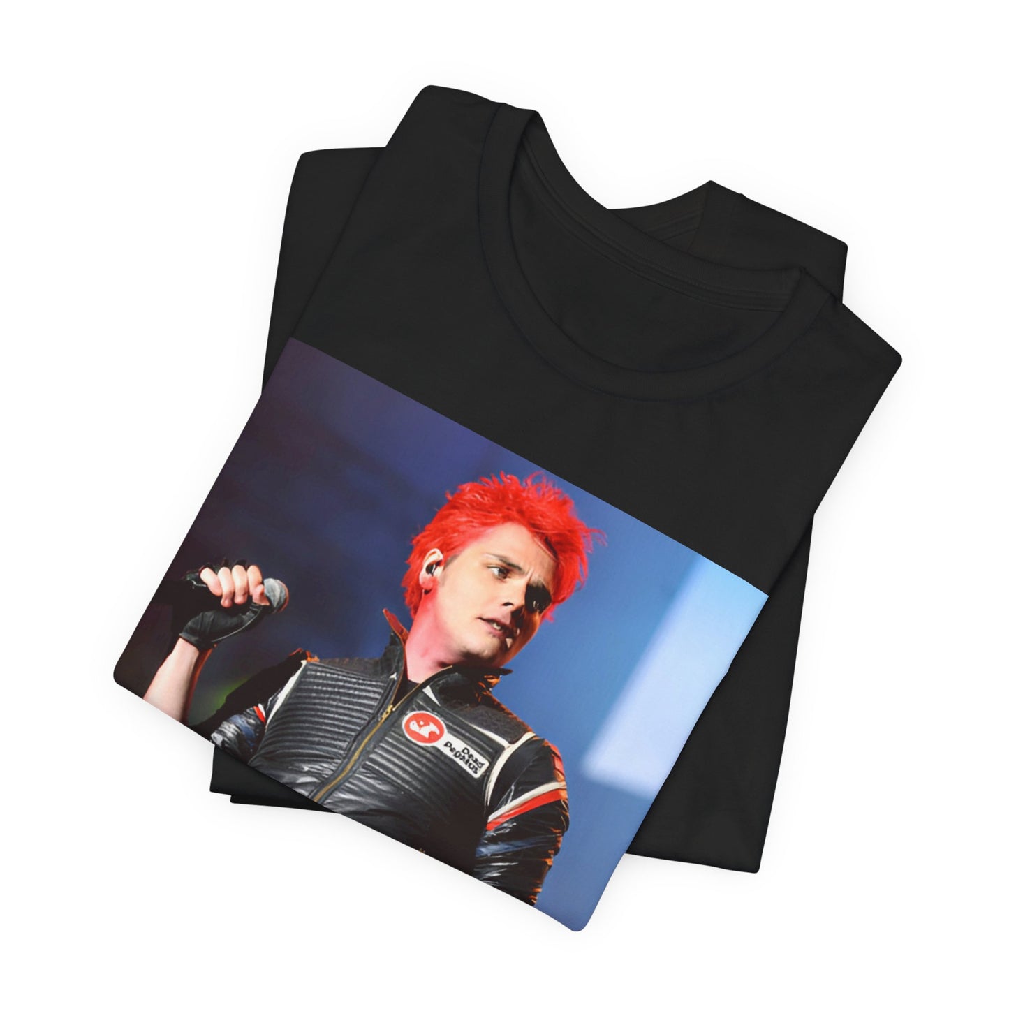 A black graphic t-shirt featuring a graphic related to My Chemical Romance's emo revival era.