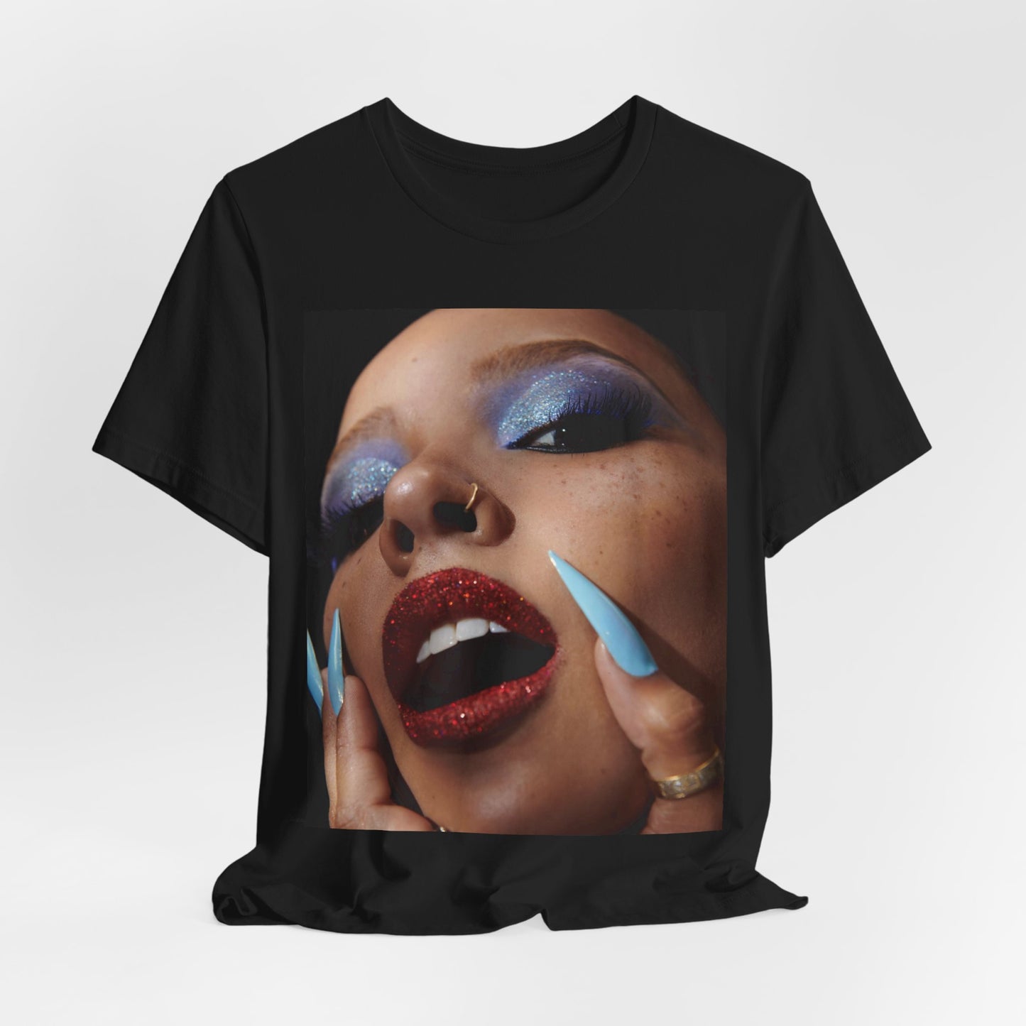 A black graphic t-shirt featuring a graphic related to Tinashe's '2 On' song or era.
