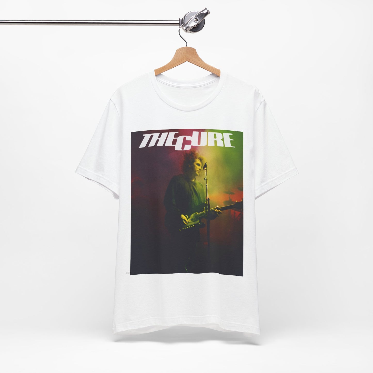 A black graphic t-shirt featuring a concert graphic related to The Cure's 'Lovesong' era.