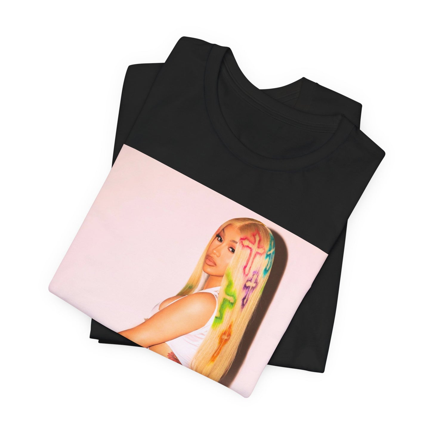 A black graphic t-shirt featuring a graphic of Cardi B in a bold, fashion-forward pose, emphasizing her 'fashion killa' style.