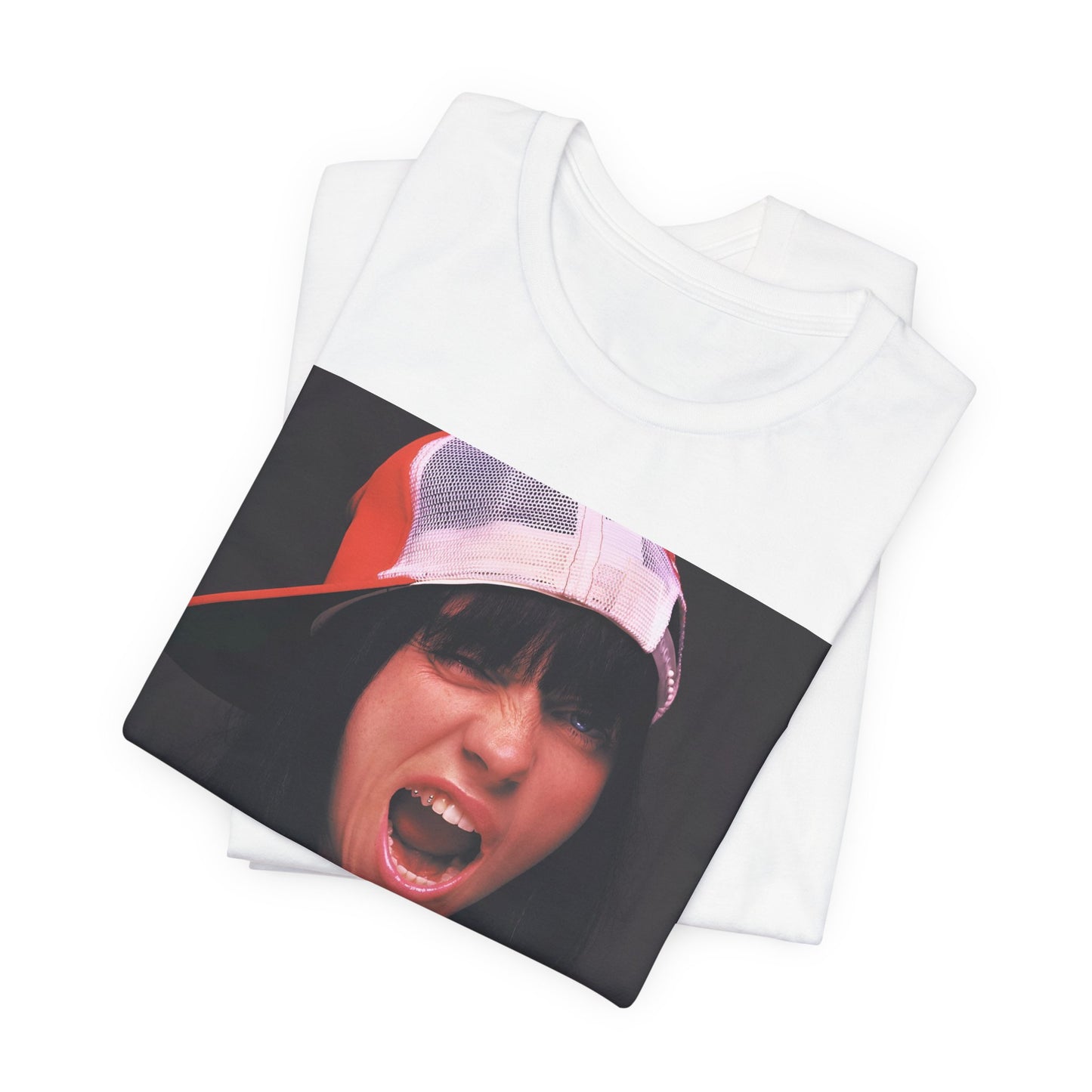 A multi-panel, graphic t-shirt inspired by the Billie Eilish song 'all the good girls go to hell,' featuring different images of her.