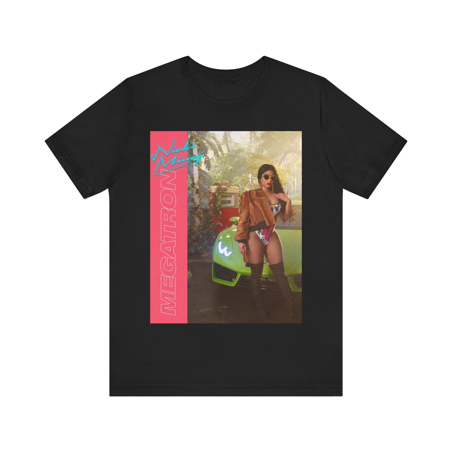 A black graphic t-shirt featuring a graphic related to Nicki Minaj's 'Megatron' song.