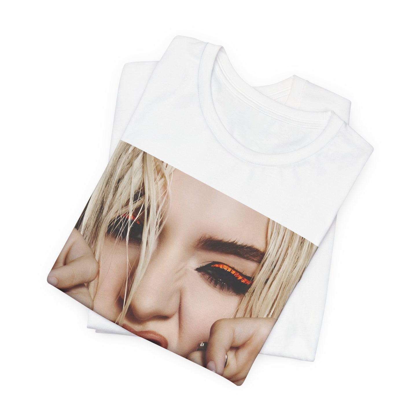 A black graphic t-shirt featuring a graphic of Ava Max with a pop punk aesthetic, possibly with bold lines, vibrant colors, or edgy elements.