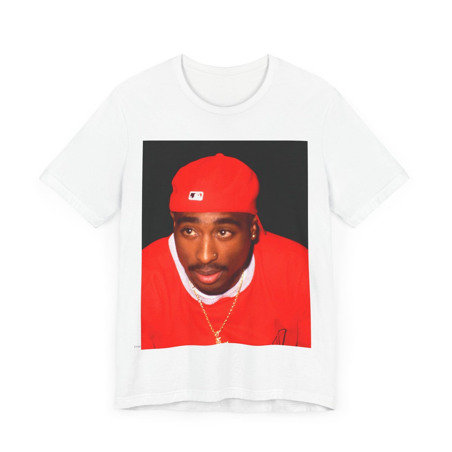 A black graphic t-shirt featuring a fierce graphic related to Tupac's 'California Love' song or era.