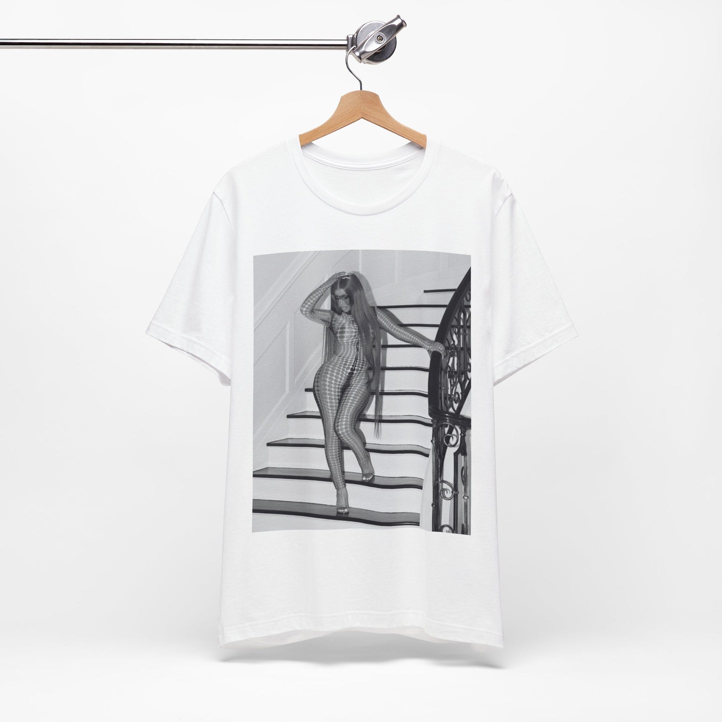 A black graphic t-shirt featuring a graphic of Cardi B as an authentic culture icon.