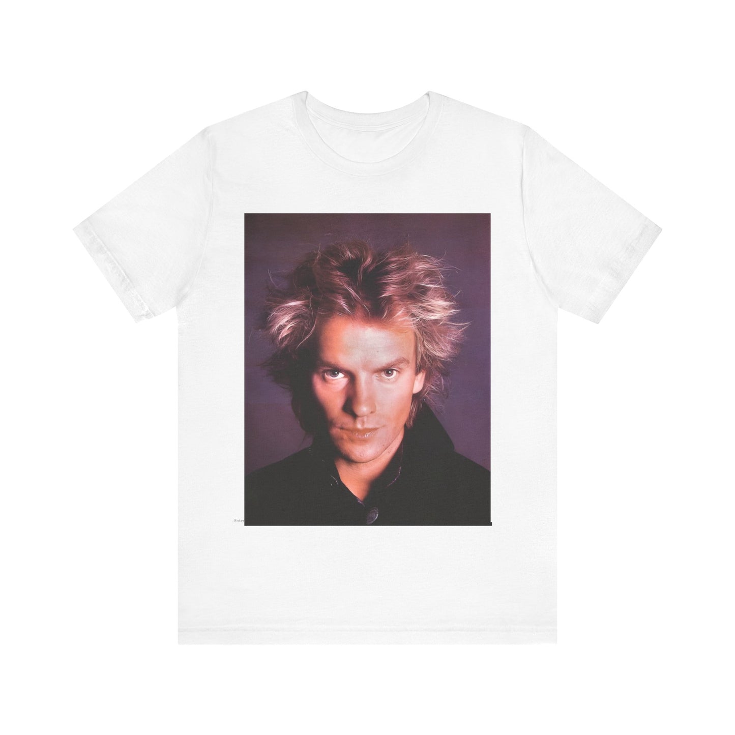 A black graphic t-shirt featuring a graphic related to Sting's 'Every Breath You Take' song or era.