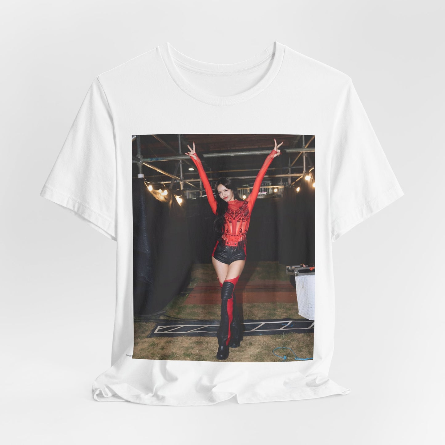 A black graphic t-shirt featuring a classic graphic of Lisa as a Blackpink rapper.