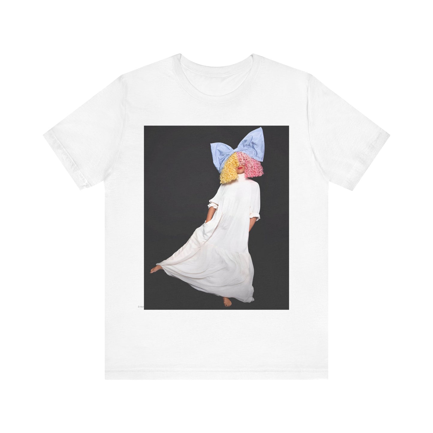 A black graphic t-shirt featuring a vintage pop icon graphic of Sia.