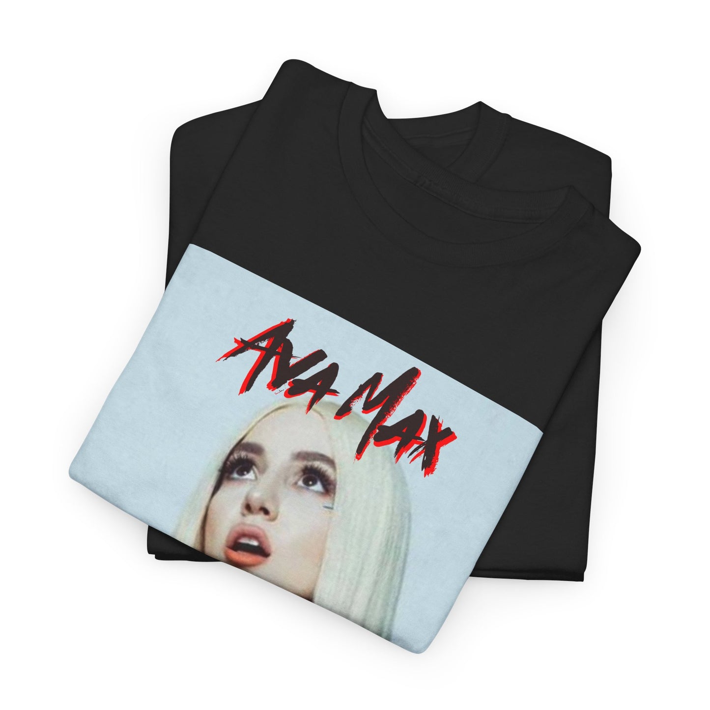 A black graphic t-shirt featuring a dynamic and 'hot' graphic of Ava Max, emphasizing her energetic pop star persona.